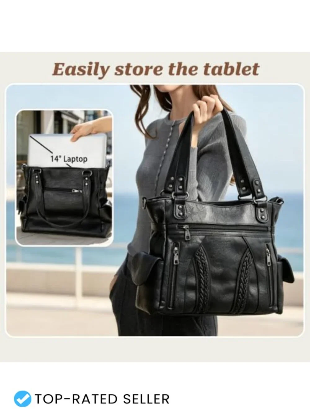 Vegan Leather Hobo Bag 3-in-1 Tote Crossbody Large Multi-Pocket
